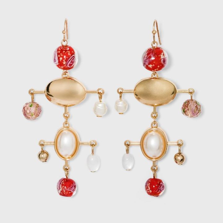 Mixed Floral Motif Drop Earrings - A New Day Red