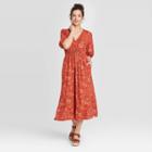 Women's Floral Print Puff Short Sleeve Dress - Universal Thread Red