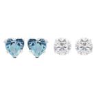 Journee Collection 3/5 Ct. T.w. Round-cut Cz Prong Set Stud Earrings Set In Sterling Silver - Light Blue/white, Girl's,