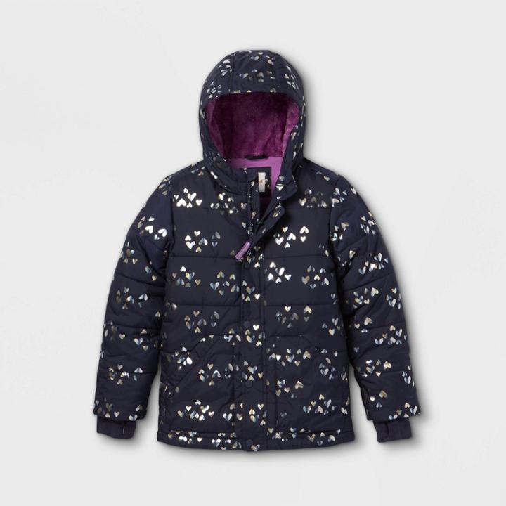 Girls' Heavyweight Puffer Jacket - Cat & Jack Navy