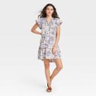 Women's Floral Print Flutter Short Sleeve Knit Tiered Dress - Knox Rose