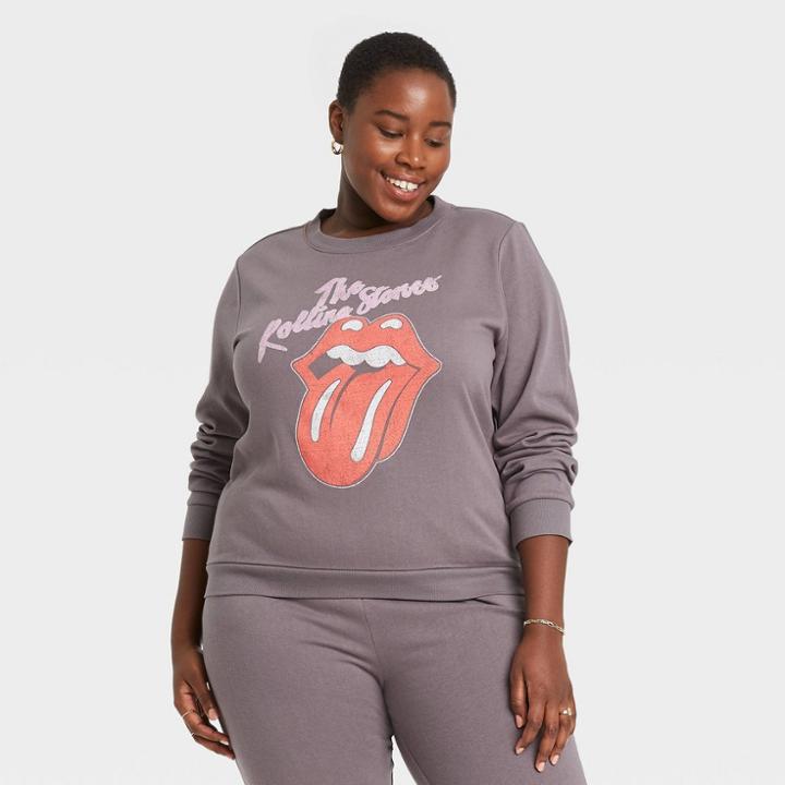 The Rolling Stones Women's Rolling Stones Logo Plus Size Graphic Sweatshirt - Heather Gray