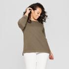 Women's Plus Size Long Sleeve Crew Neck T-shirt - Universal Thread Olive (green)