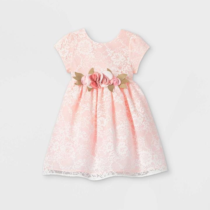 Mia & Mimi Toddler Girls' Floral Lace Short Sleeve Dress - Pink