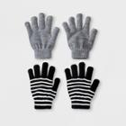 Boys' 2pk Stripe Magic Gloves - Cat & Jack Heather Gray/black