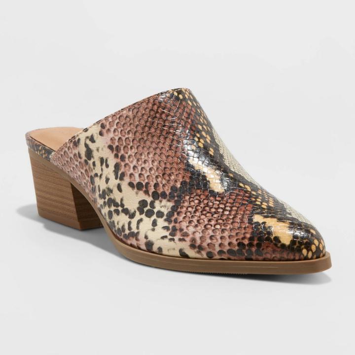 Women's Tobi Snake Print Heeled Mules - Universal Thread Pink