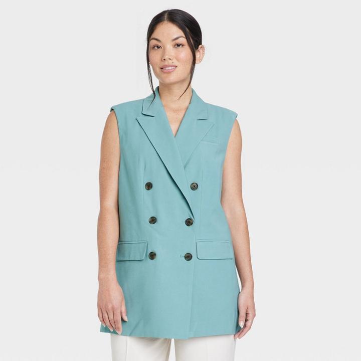 Women's Double Breasted Blazer Vest - A New Day Teal