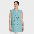 Women's Double Breasted Blazer Vest - A New Day Teal