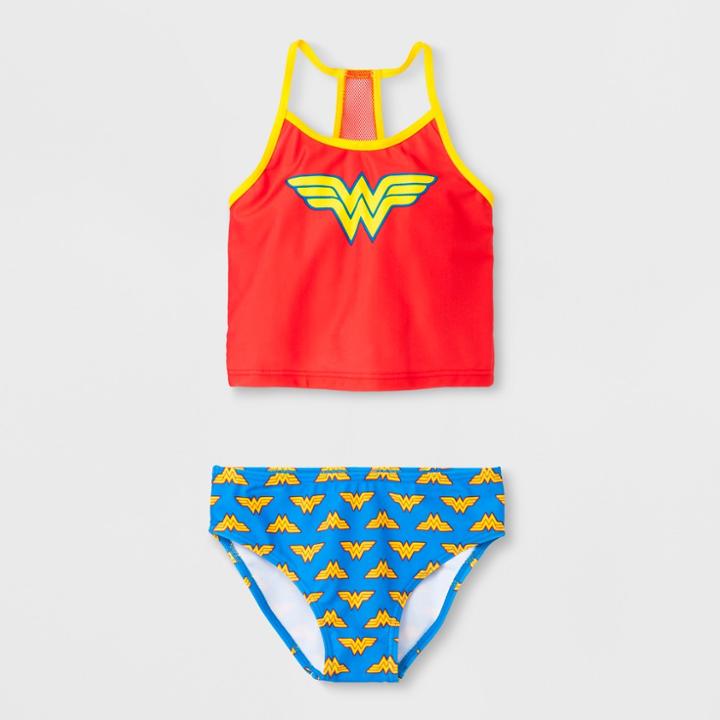Dc Comics Girls' Wonder Woman Bikini Set - Red/blue