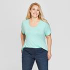Women's Plus Size Short Sleeve Scoop Neck Relaxed T-shirt - Ava & Viv Blue
