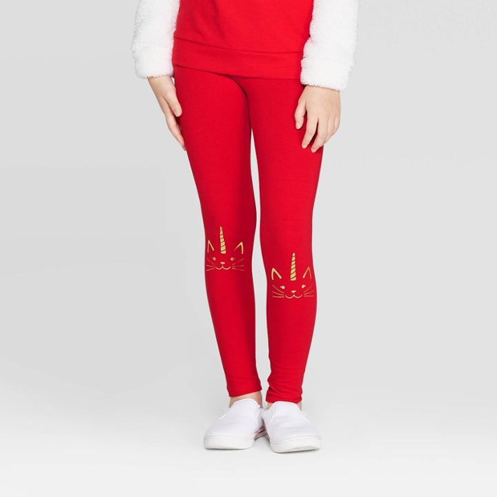 Girls' Cat Christmas Leggings - Cat & Jack Red