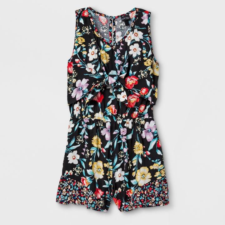 Girls' Tie Front Romper - Art Class Black