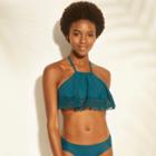 Women's Crochet Trim Flounce Bikini Top - Xhilaration Teal