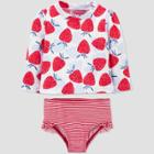 Baby Girls' Strawberry Print Long Sleeve Rash Guard Set - Just One You Made By Carter's Red/blue
