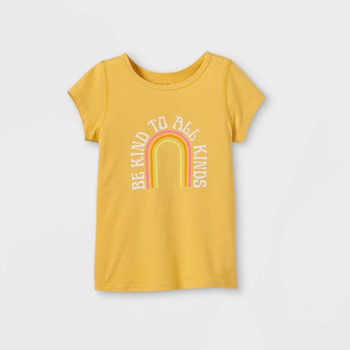 Toddler Girls' Adaptive Printed Short Sleeve Graphic T-shirt - Cat & Jack Light Mustard Yellow