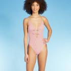 Women's Front Tie One Piece Swimsuit - Xhilaration Red Stripe Xs, Women's, Red White