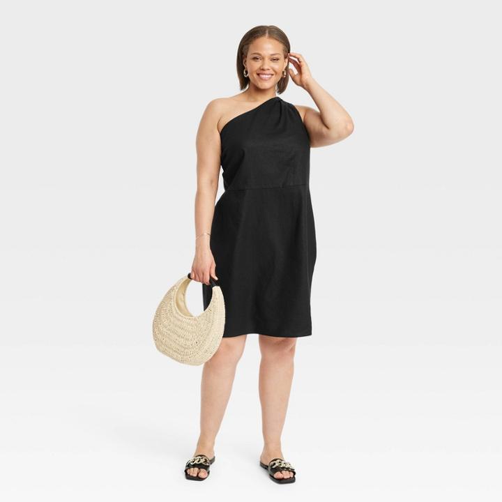 Women's Plus Size Sleeveless One Shoulder Dress - A New Day Black