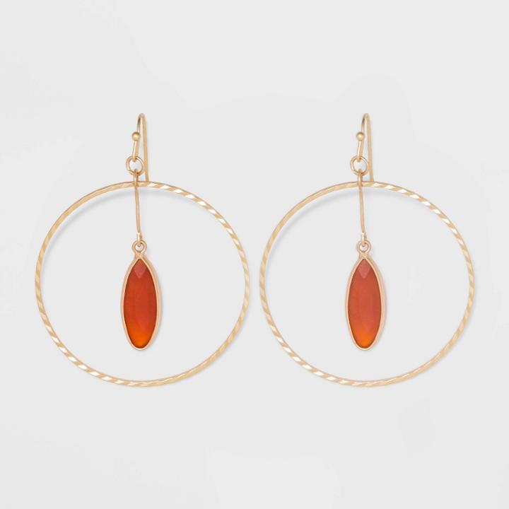 Semi-precious Stone Matte Red Agate And Textured Rings Drop Earrings - A New Day Red, Women's