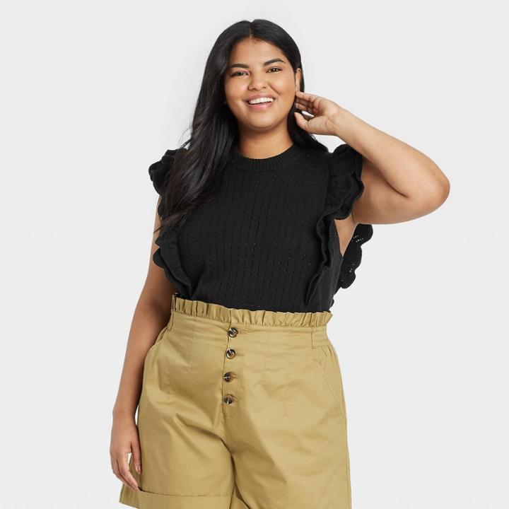 Women's Plus Size Crewneck Short Sleeve Pullover Sweater - Who What Wear Jet Black