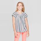 Girls' Stripe Short Sleeve Woven Top - Cat & Jack Blue