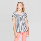 Girls' Stripe Short Sleeve Woven Top - Cat & Jack Blue