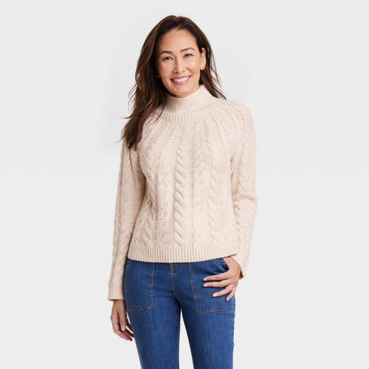 Women's Mock Turtleneck Pullover Sweater - Knox Rose Cream