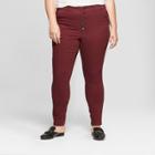 Women's Plus Size Skinny Button Front Pants - A New Day Burgundy
