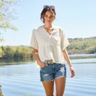 Women's Short Sleeve Wrap Front Top - A New Day White