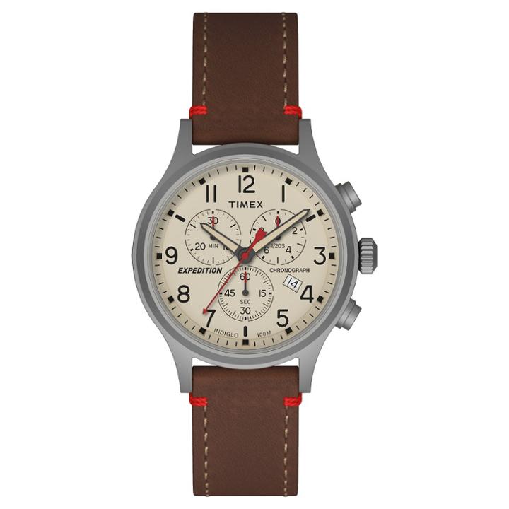 Men's Timex Expedition Scout Chronograph Watch With Leather Strap - Silver/brown Tw4b04300jt,