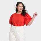 Women's Plus Size Puff Short Sleeve T-shirt - A New Day Red
