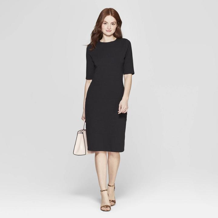Women's 3/4 Sleeve Crew Neck Knit Dress - A New Day Black
