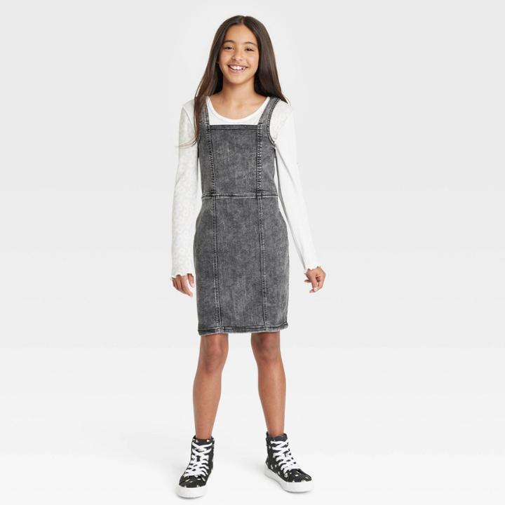 Girls' Denim Dress - Art Class Black Acid Wash