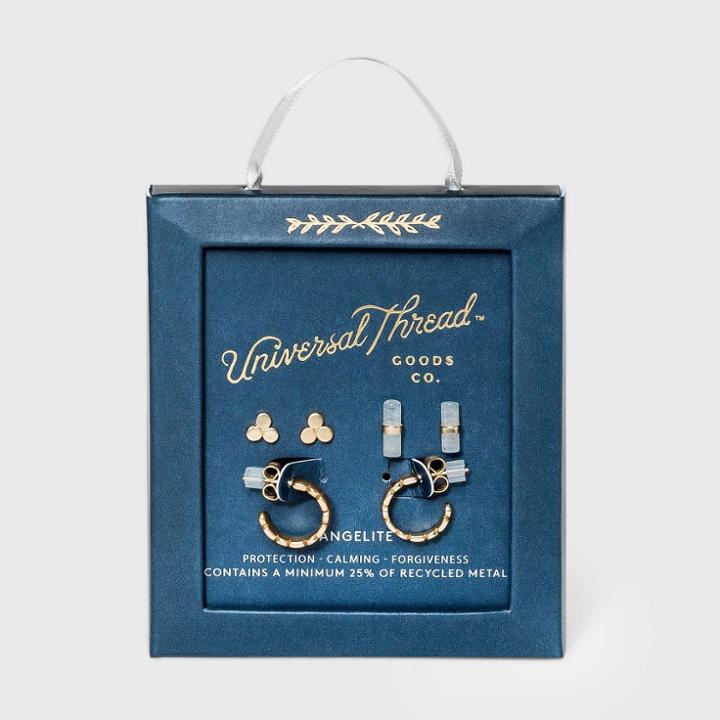 Angelite With Recycled Metal Stud And Hoop Earring Set 3pc - Universal Thread Ice Blue
