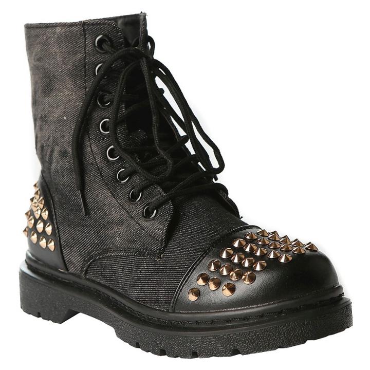 Gia-mia Girls' Rock Star Studded Combat Boots - Black