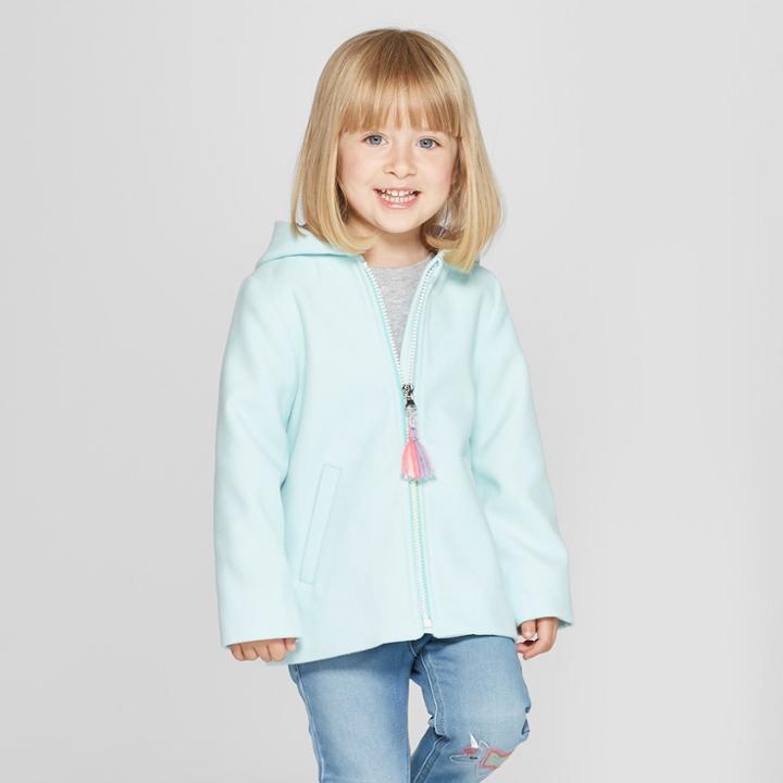 Toddler Girls' Faux Wool Unicorn Overcoat - Cat & Jack Aqua
