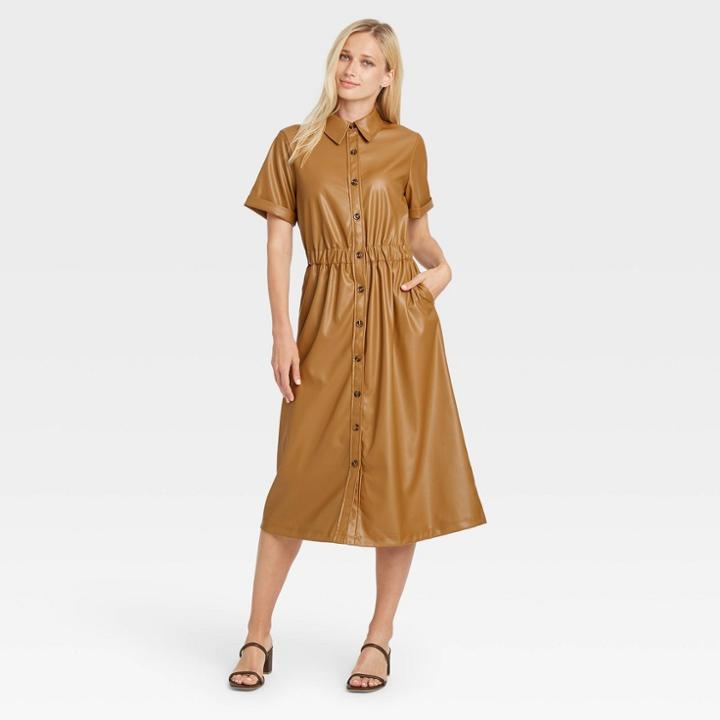 Women's Short Sleeve Shirtdress - Who What Wear Brown