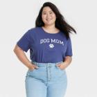 Modern Lux Women's Plus Size Dog Mom Short Sleeve Graphic T-shirt - Navy