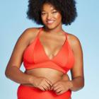 Women's Plus Size Ribbed Triangle Bikini Top - Xhilaration Red