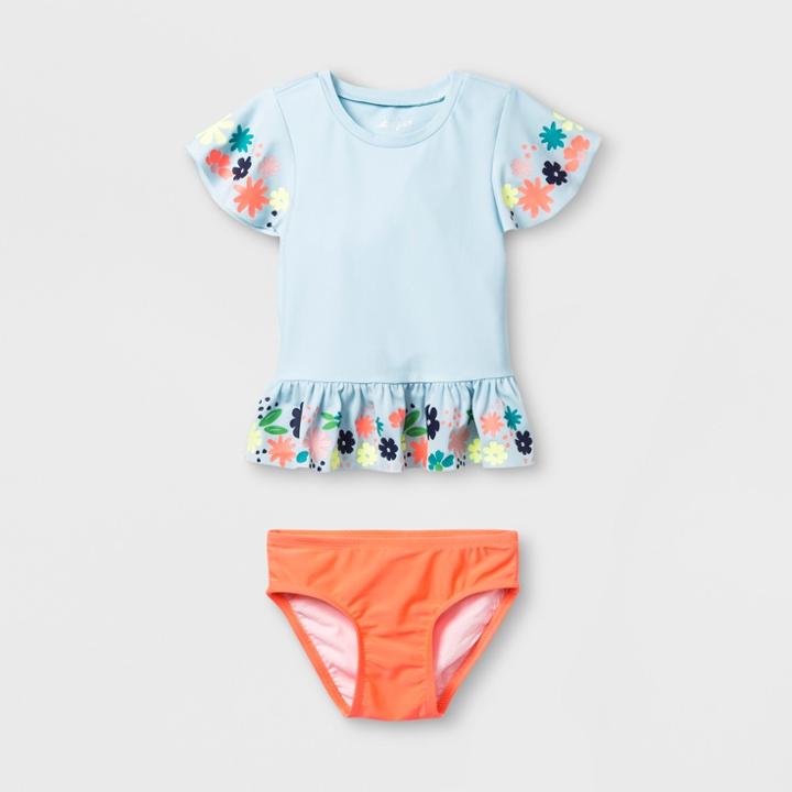Petitetoddler Girls' 2pc Short Sleeve Rash Guard Set - Cat & Jack Blue