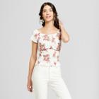 Women's Floral Print Short Sleeve Off The Shoulder Smocked Top - Almost Famous (juniors') Cream