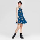 Women's Floral Print High Neck Tiered Shift Mini Dress - Xhilaration Teal Xs, Women's, Blue