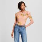 Women's Floral Ruffle Mesh Top Long Sleeve Blouse - Soul Cake (juniors') Pink