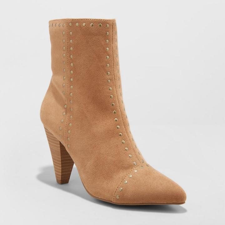 Target Women's Lona Microsuede Studded Heeled Bootie - Universal Thread Cognac (red)