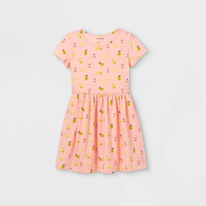 Girls' Printed Knit Short Sleeve Dress - Cat & Jack Powder Pink