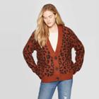 Women's Leopard Print Long Sleeve V-neck Grandpa Cardigan Sweater - Universal Thread Brown