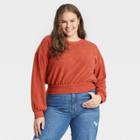 Women's Plus Size Textured Fleece Sweatshirt - Universal Thread Orange