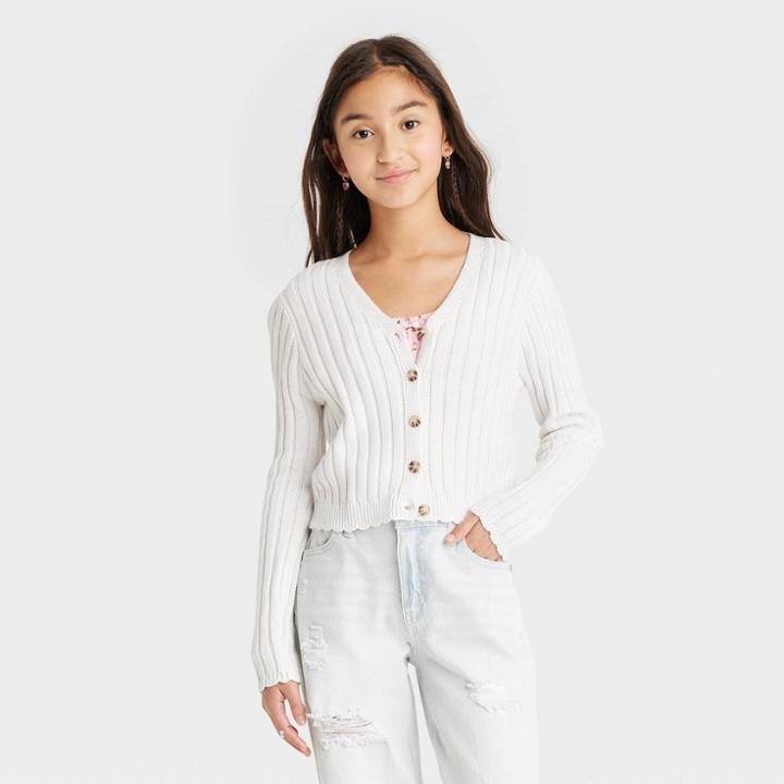 Girls' Cropped Cardigan Sweater - Art Class Off-white