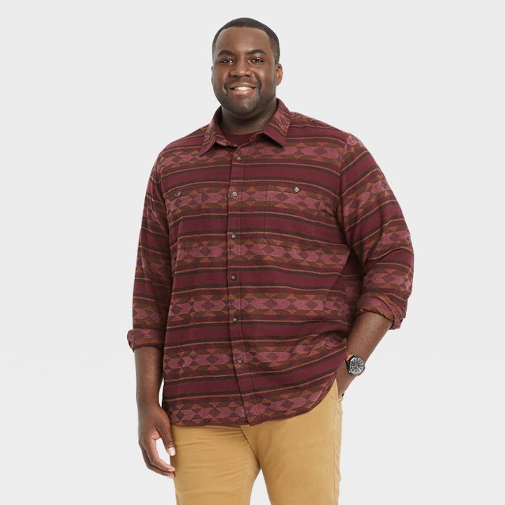 Men's Tall Striped Casual Fit Long Sleeve Button-down Shirt - Goodfellow & Co Red/striped