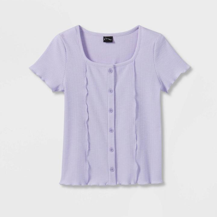 Girls' Button-front Exposed Seam T-shirt - Art Class Light Purple