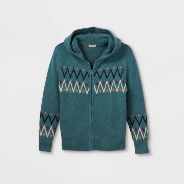 Boys' Full-zip Fair Isle Hooded Sweater - Cat & Jack Teal Blue